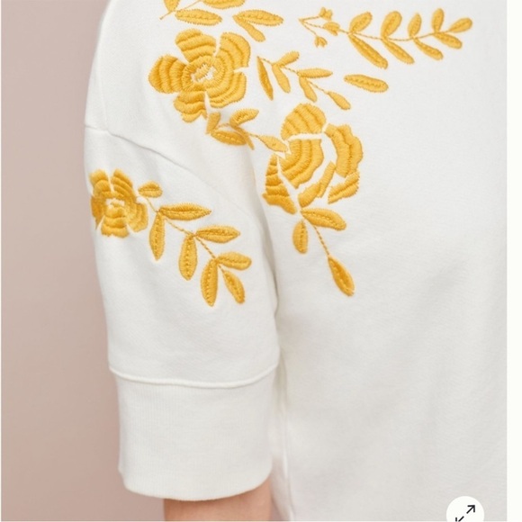 Maeve by Anthropologie Vineland Embroidered Cropped Short Sleeved Sweatshirt XXS - Picture 3 of 14